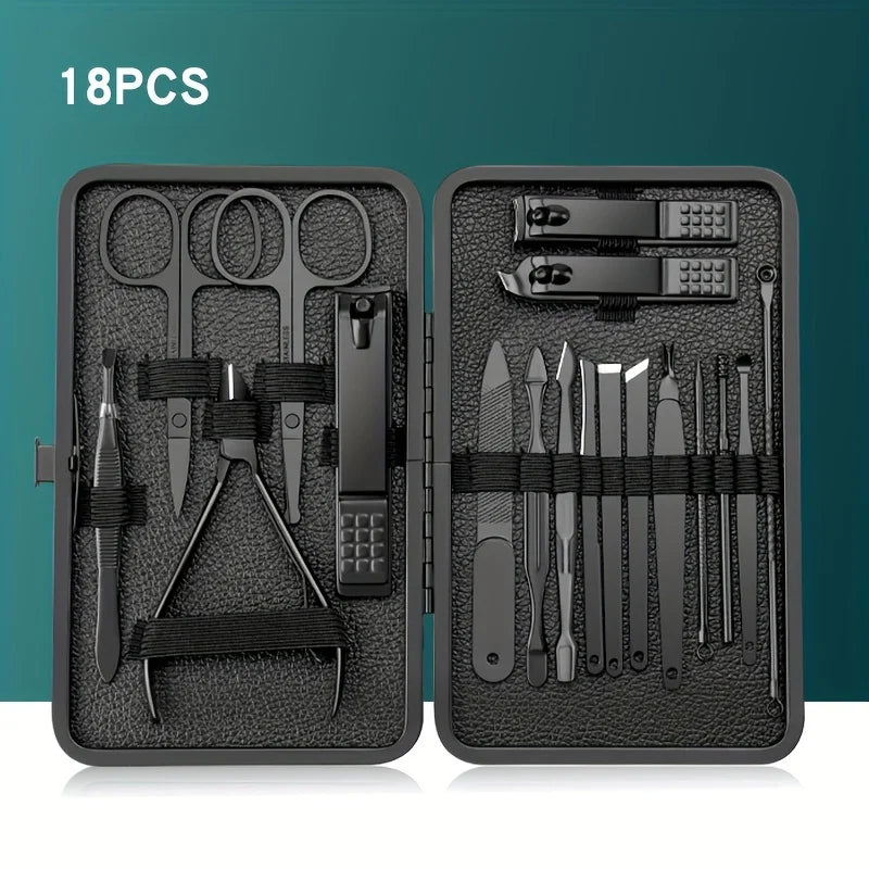 7/10/12/18/20/24PCS Set Professional Manicure Set Kits Stainless Steel Fingernail Toenail Clippers Set with Leather Portable